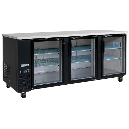 MoTak MBB-3D-90-G-X 90 3/8" Bar Refrigerator - 3 Swinging Glass Doors, Black, 115v