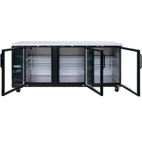 MoTak MBB-3D-90-G-X 90 3/8" Bar Refrigerator - 3 Swinging Glass Doors, Black, 115v