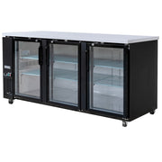 MoTak MBB-3D-90-G-X 90 3/8" Bar Refrigerator - 3 Swinging Glass Doors, Black, 115v