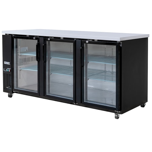 MoTak MBB-3D-90-G-X 90 3/8" Bar Refrigerator - 3 Swinging Glass Doors, Black, 115v
