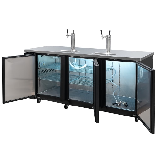 MoTak MBCBD-4-X 90 3/8" Kegerator Beer Dispenser w/ (3) Keg Capacity - (2) Column, Black, 115v