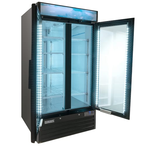 MoTak MGD-2DF-36-HC 39 1/2" Two Section Display Freezer w/ Swing Doors - Bottom Mount Compressor, Black, 115v