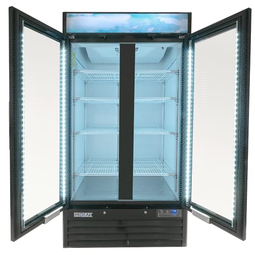 MoTak MGD-2DF-36-HC 39 1/2" Two Section Display Freezer w/ Swing Doors - Bottom Mount Compressor, Black, 115v