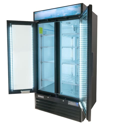 MoTak MGD-2DF-36-HC 39 1/2" Two Section Display Freezer w/ Swing Doors - Bottom Mount Compressor, Black, 115v