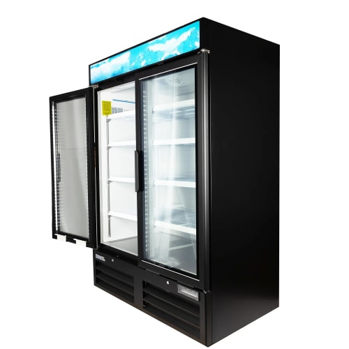 MoTak MGD-2DF-48-HC 54" Two Section Display Freezer w/ Swing Doors - Bottom Mount Compressor, Black, 115v