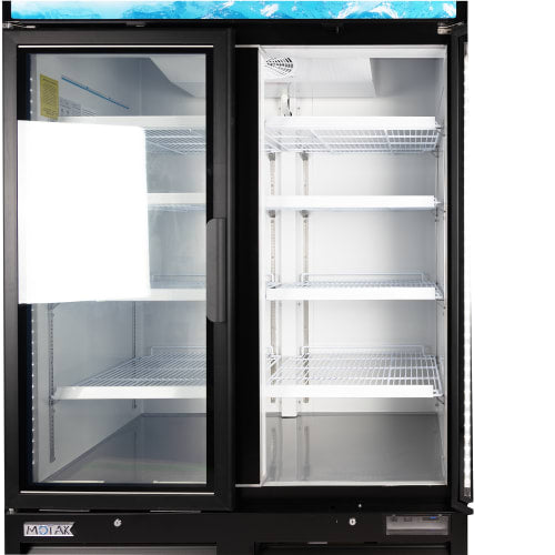 MoTak MGD-2DF-48-HC 54" Two Section Display Freezer w/ Swing Doors - Bottom Mount Compressor, Black, 115v