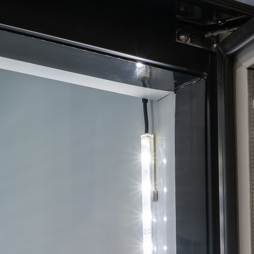 MoTak MGD-2DF-48-HC 54" Two Section Display Freezer w/ Swing Doors - Bottom Mount Compressor, Black, 115v