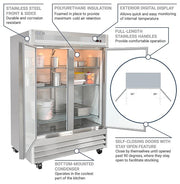 MoTak MSD-2DF-BAL-X 54" Two Section Reach In Freezer, (2) Left/Right Hinge Solid Doors, 115v