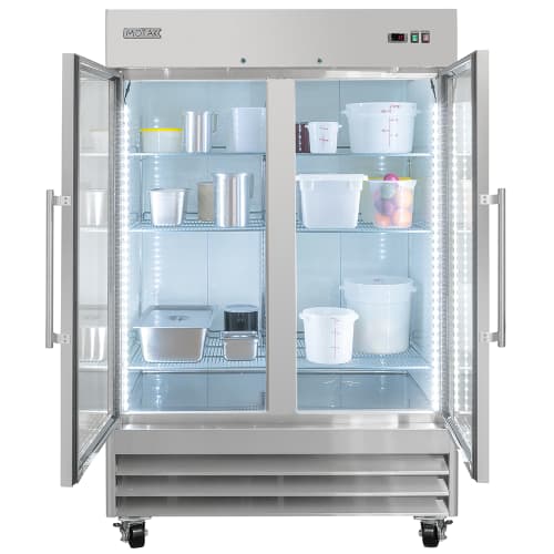 MoTak MSD-2DR-BAL-54-G-X 54" Two Section Reach In Refrigerator - (2) Left/Right Hinge Glass Doors, 115v