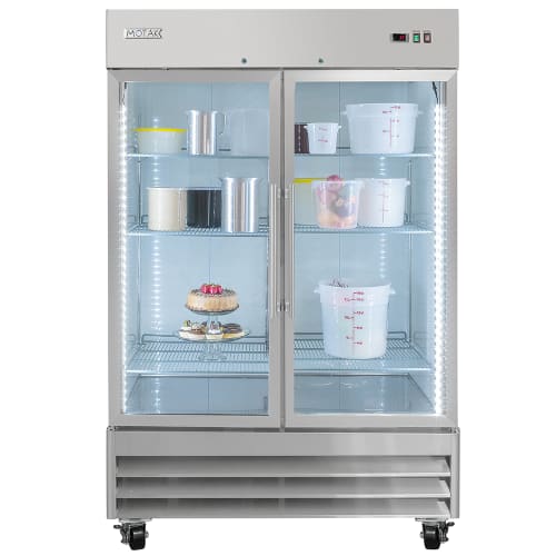 MoTak MSD-2DR-BAL-54-G-X 54" Two Section Reach In Refrigerator - (2) Left/Right Hinge Glass Doors, 115v