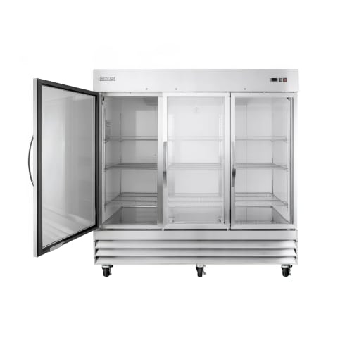 MoTak MSD-3DR-BAL-80-G-X 80 4/5" Three Section Reach In Refrigerator, (3) Left/Right Hinge Glass Doors, 115v