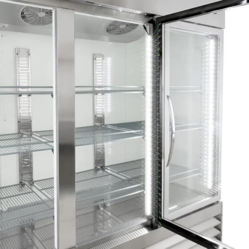 MoTak MSD-3DR-BAL-80-G-X 80 4/5" Three Section Reach In Refrigerator, (3) Left/Right Hinge Glass Doors, 115v