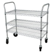 StoreIt 3 Level Wire Utility Cart w/ 600 lb Capacity - Flat Ledges, Chrome (SI-UC-3-3618-CH)