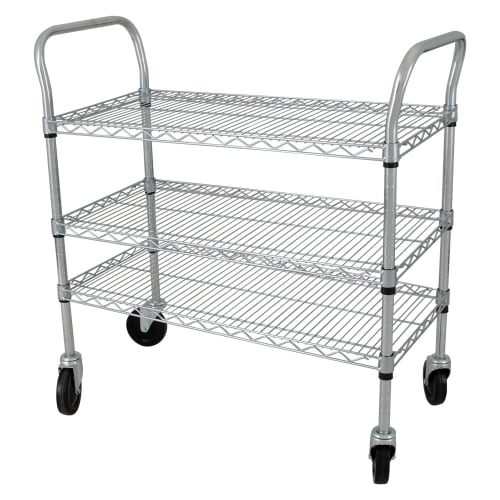 StoreIt 3 Level Wire Utility Cart w/ 600 lb Capacity - Flat Ledges, Chrome (SI-UC-3-3618-CH)
