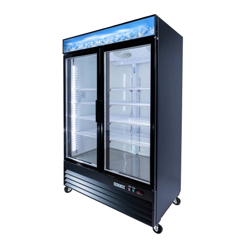 MoTak MFM-2D 53 1/5" Two Section Display Freezer w/ Swing Doors - Bottom Mount Compressor, Black, 115v