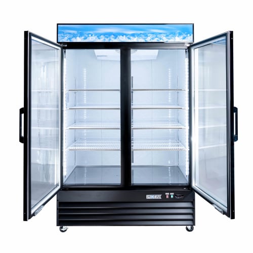 MoTak MFM-2D 53 1/5" Two Section Display Freezer w/ Swing Doors - Bottom Mount Compressor, Black, 115v