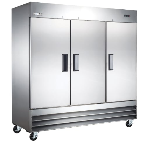 MoTak MRIR-3D 80 9/10" Three Section Reach In Refrigerator, (3) Left/Right/Right Hinge Solid Doors, 115v