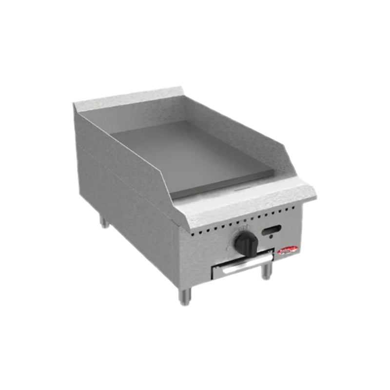 BakeMax 15" Commercial Countertop Gas Griddle | Stainless Steel Manual Flat Top Grill.