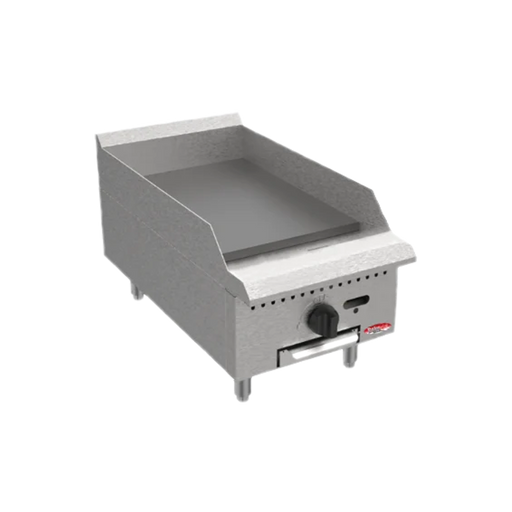 BakeMax 15" Commercial Countertop Gas Griddle | Stainless Steel Manual Flat Top Grill.