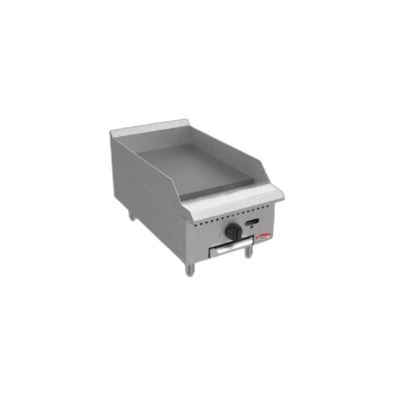 BakeMax 15" Commercial Countertop Gas Griddle | Stainless Steel Manual Flat Top Grill