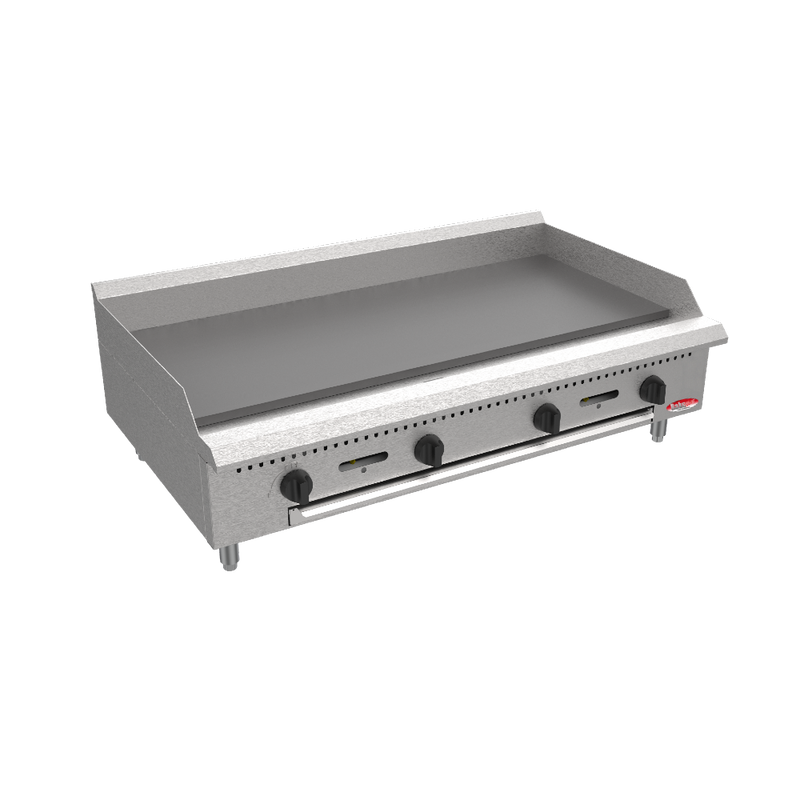 BakeMax BACG48 48" Commercial Countertop Manual Gas Griddle – 4 Burner, 120,000 BTU.