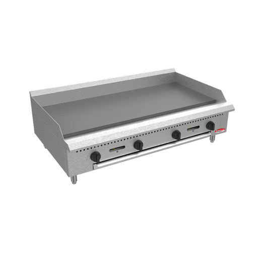 BakeMax BACG48 48" Commercial Countertop Manual Gas Griddle – 4 Burner, 120,000 BTU.