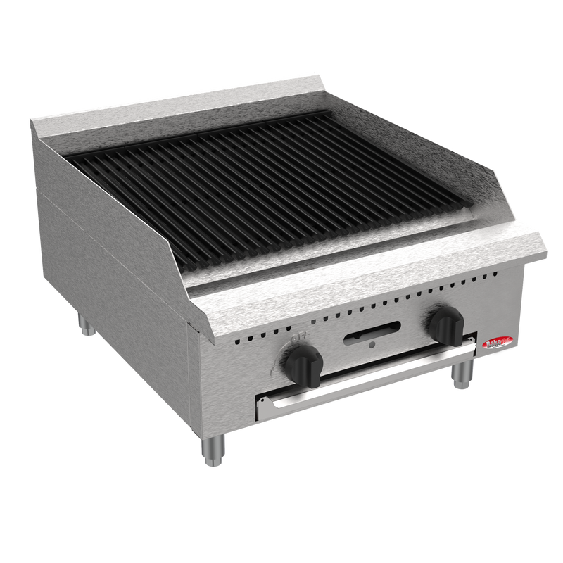 BakeMax America 24" Commercial Countertop Radiant Gas Charbroiler – Two Burner Grill.