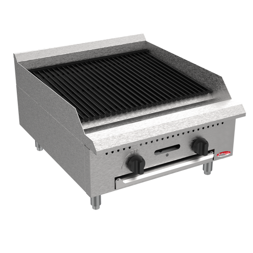 BakeMax America 24" Commercial Countertop Radiant Gas Charbroiler – Two Burner Grill.