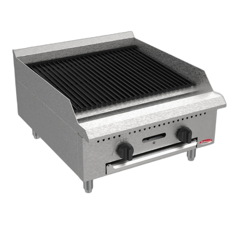 BakeMax America 24" Commercial Countertop Radiant Gas Charbroiler – Two Burner Grill