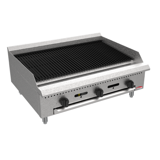 BakeMax America BACGG36 36" Countertop Radiant Gas Charbroiler – 90,000 BTU Commercial Grill.