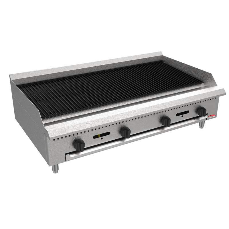 BakeMax America BACGG48 48" Commercial Countertop Radiant Gas Charbroiler – 120,000 BTU.