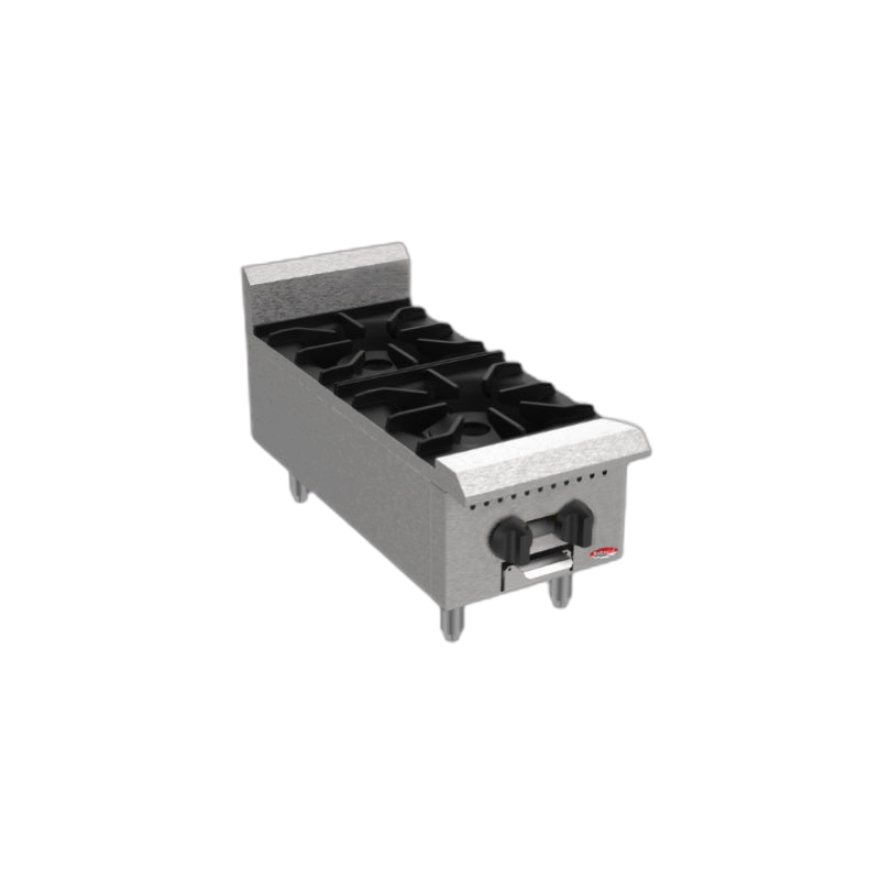 BakeMax America BAFA2M-12 Commercial 12” 2-Burner Manual Gas Hot Plate – Countertop Stainless Steel