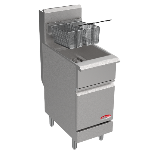 BakeMax America BAKEG50 50 lb Commercial Natural Gas Floor Fryer – 120,000 BTU.