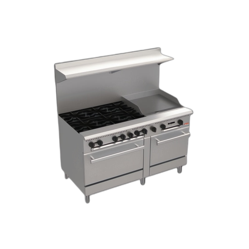 BakeMax BAS36-24-2 Commercial 60" Gas Range with 6 Burners, 24" Griddle & Two Bakery Ovens