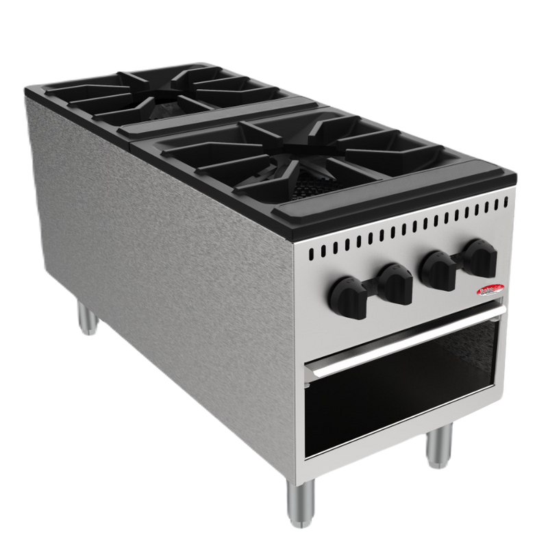 BakeMax America BASPS002 Commercial Dual Burner Countertop Gas Stock Pot Range – 180,000 BTU.