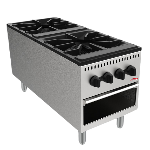 BakeMax America BASPS002 Commercial Dual Burner Countertop Gas Stock Pot Range – 180,000 BTU.