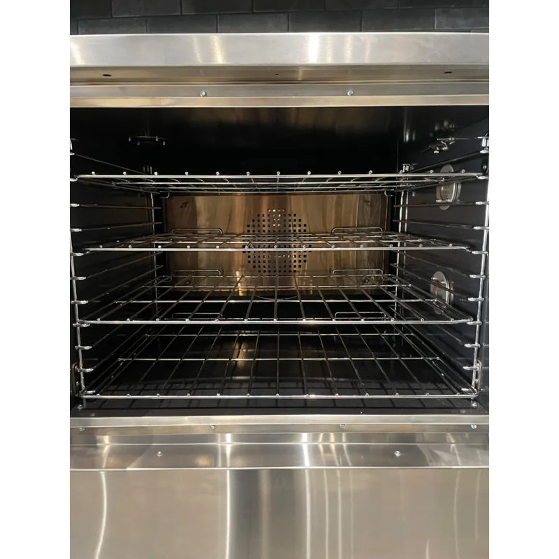 BakeMax America BASCO5E Commercial Electric Convection Oven – Floor Model with 12 Pan Capacity.