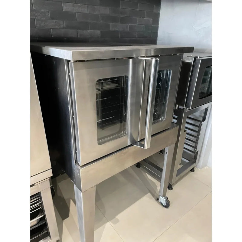 BakeMax America BASCO5E Commercial Electric Convection Oven – Floor Model with 12 Pan Capacity.