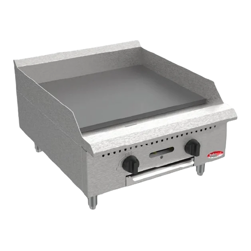 BakeMax 24" Countertop Commercial Gas Griddle – Manual Control, 60,000 BTU Stainless Steel Flat Top.