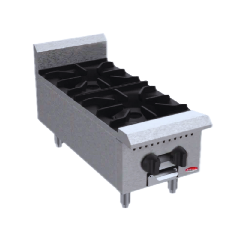 BakeMax America BAFA2M-12 Commercial 12” 2-Burner Manual Gas Hot Plate – Countertop Stainless Steel