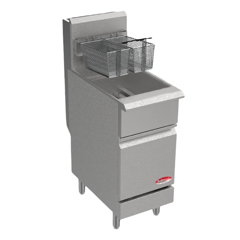 BakeMax America BAKEL50 50 lb Commercial Floor Model Propane Gas Fryer – 120,000 BTU