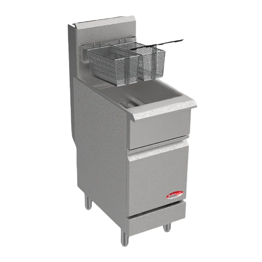 BakeMax America BAKEL70 Commercial Floor Model 75 lb Propane Gas Fryer – 150,000 BTU.