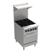 BakeMax BAS24O 24" Commercial Gas Range with 4 Burners & Bakery Oven – 130,000 BTU.