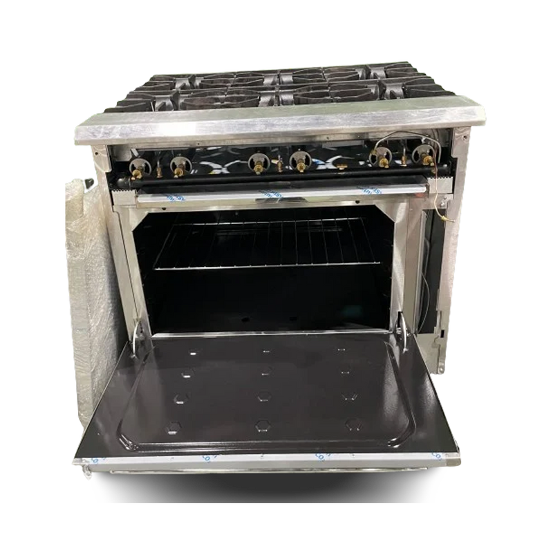 BakeMax BAS24O 24" Commercial Gas Range with 4 Burners & Bakery Oven – 130,000 BTU.