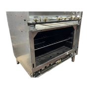 BakeMax America BAS36O 36" Commercial 6-Burner Gas Range with Bakery Oven – 185,000 BTU Stainless Steel Floor Model.