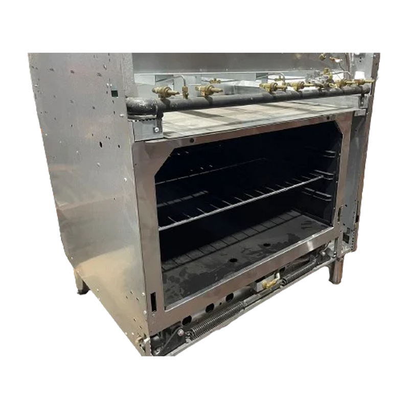 BakeMax America BAS36O 36" Commercial 6-Burner Gas Range with Bakery Oven – 185,000 BTU Stainless Steel Floor Model.