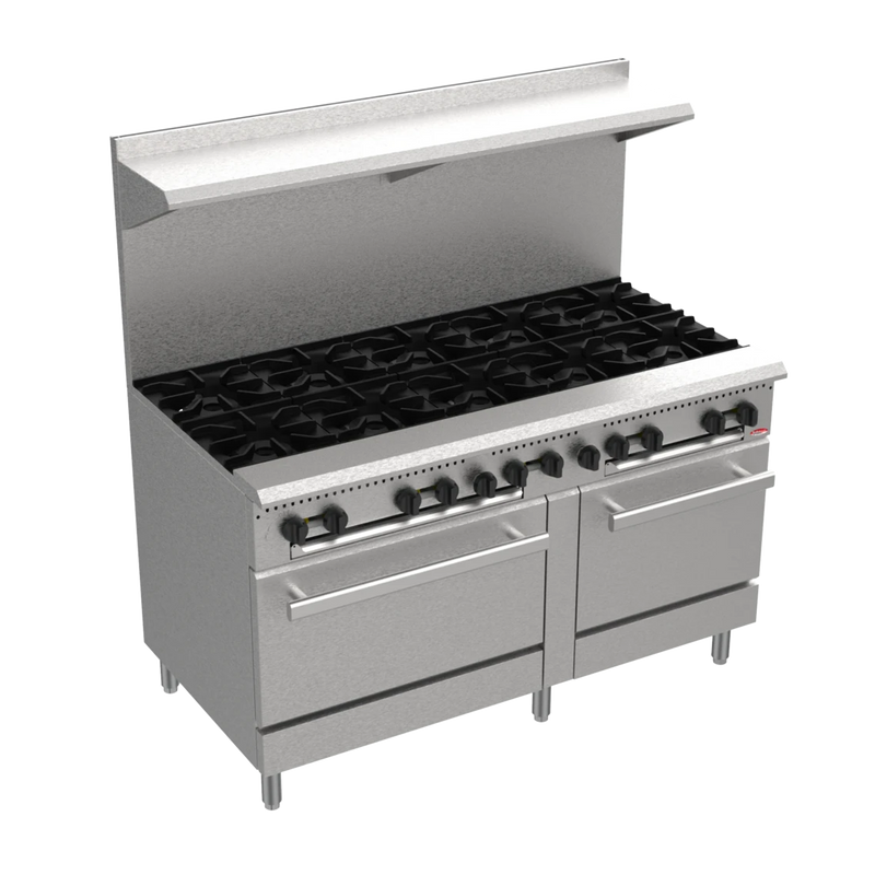 BakeMax BAS60O 60" Commercial 10-Burner Gas Range with Two Bakery Ovens.
