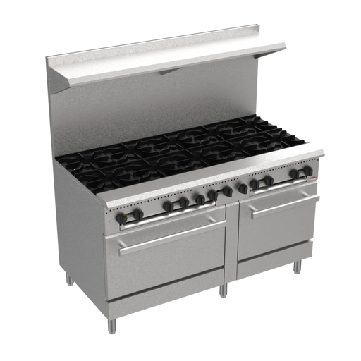 BakeMax BAS60O 60" Commercial 10-Burner Gas Range with Two Bakery Ovens.