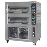 BakeMax BMDDD03 Three Deck Two Pan Wide Electric Artisan Stone Deck Oven.