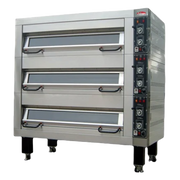 BakeMax BMDDD04 Four Deck Two Pan Wide Electric Artisan Stone Deck Oven.